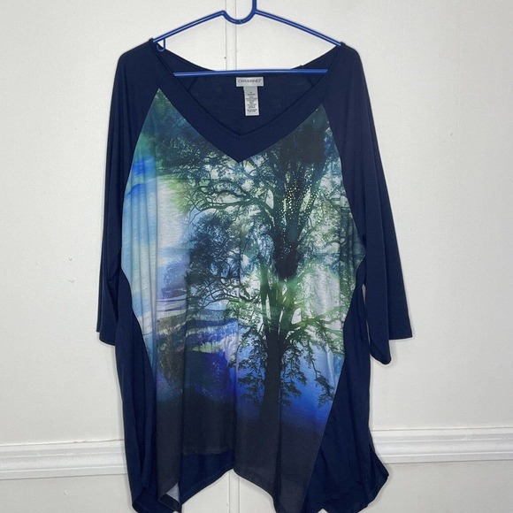 Catherines Tops - Catherines Top Women Plus Size 1X Tree Reflection Lake Rhinestone Sharkbite Hem